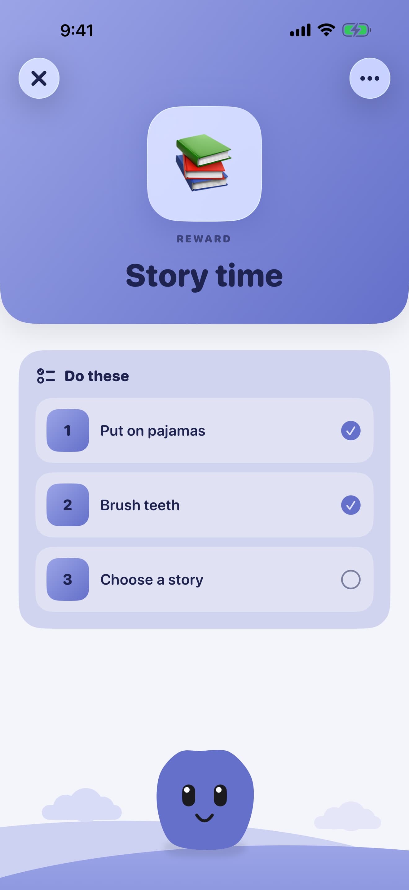 A step routine board breaking a bedtime routine into individual steps.