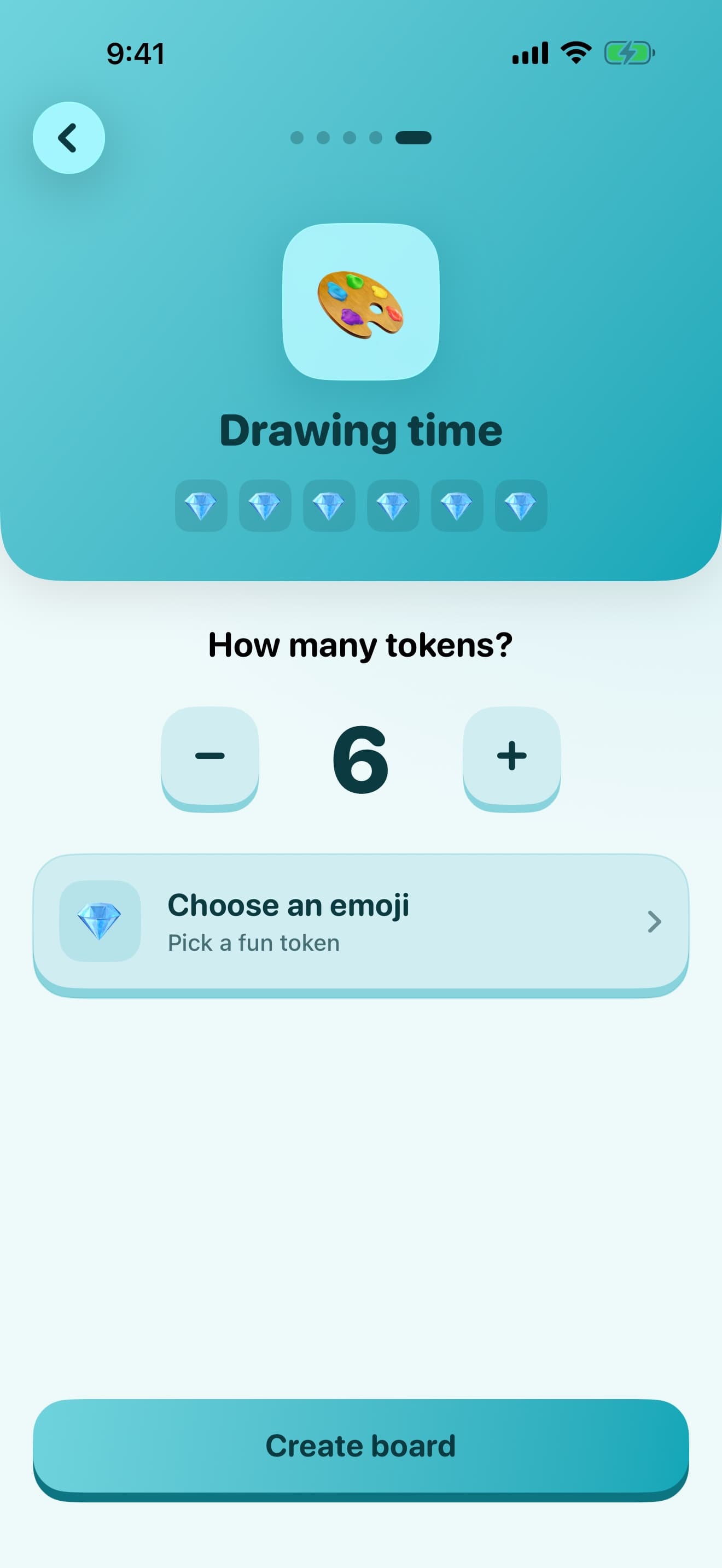 The board editor, choosing a reward image and token count.